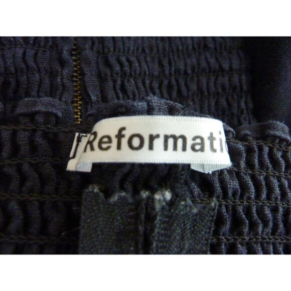 Reformation Ruffle Sleeve Top Black Linen Size 2 - Picture 6 of 7